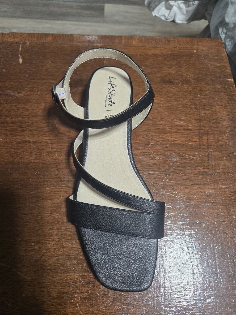 Life Stride Black Strappy Square-Toe Sandal